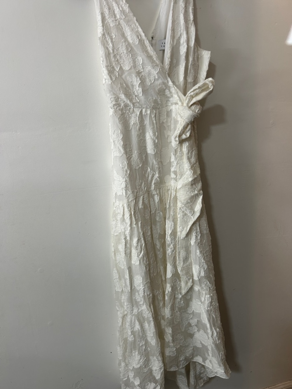 Tanya Taylor Ivory Textured Floral Wrap Maxi Dress